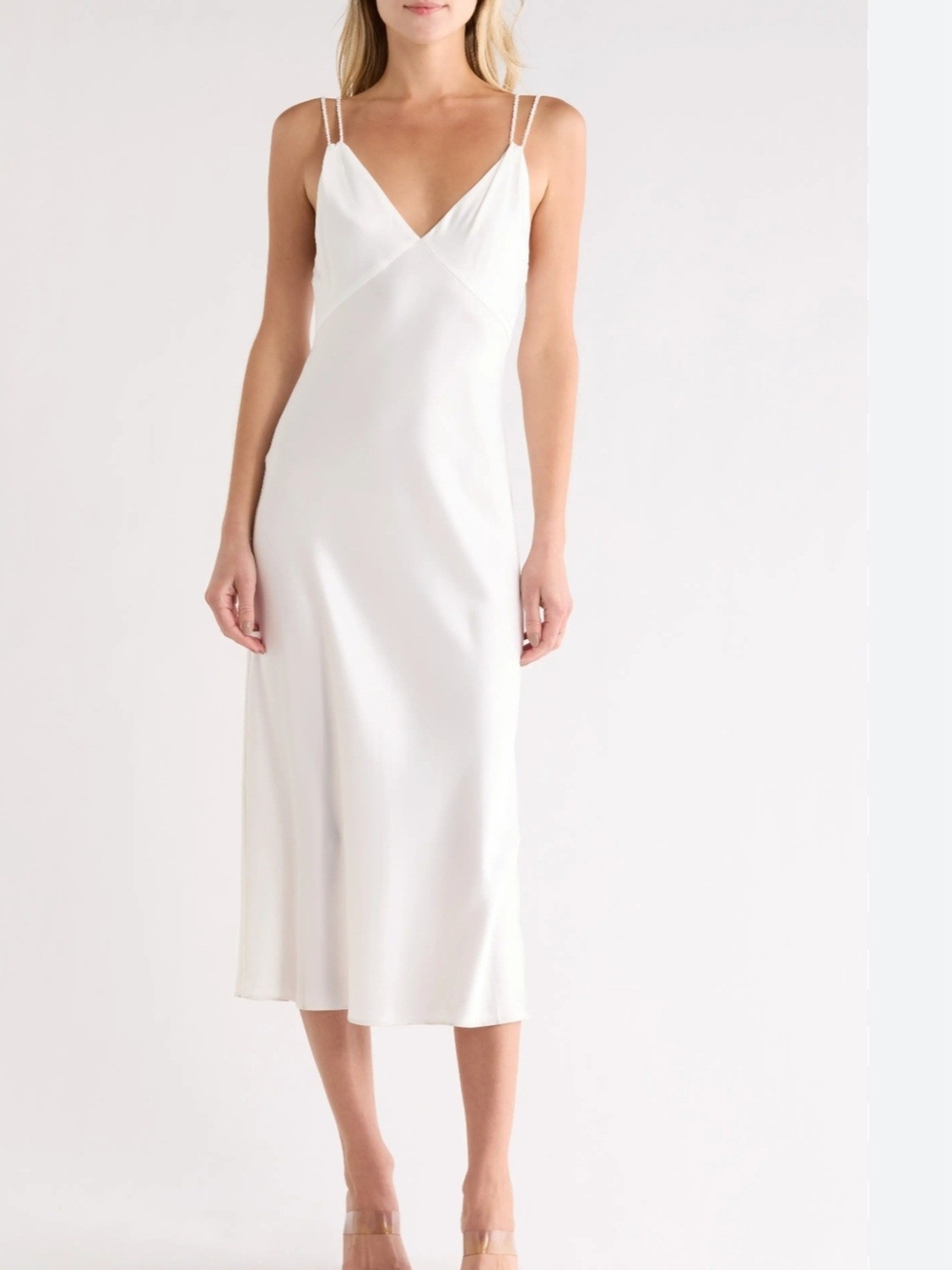 Alice + Olivia Off-White Kiro V-Neck Satin Slip Maxi Dress Size 12 NWT